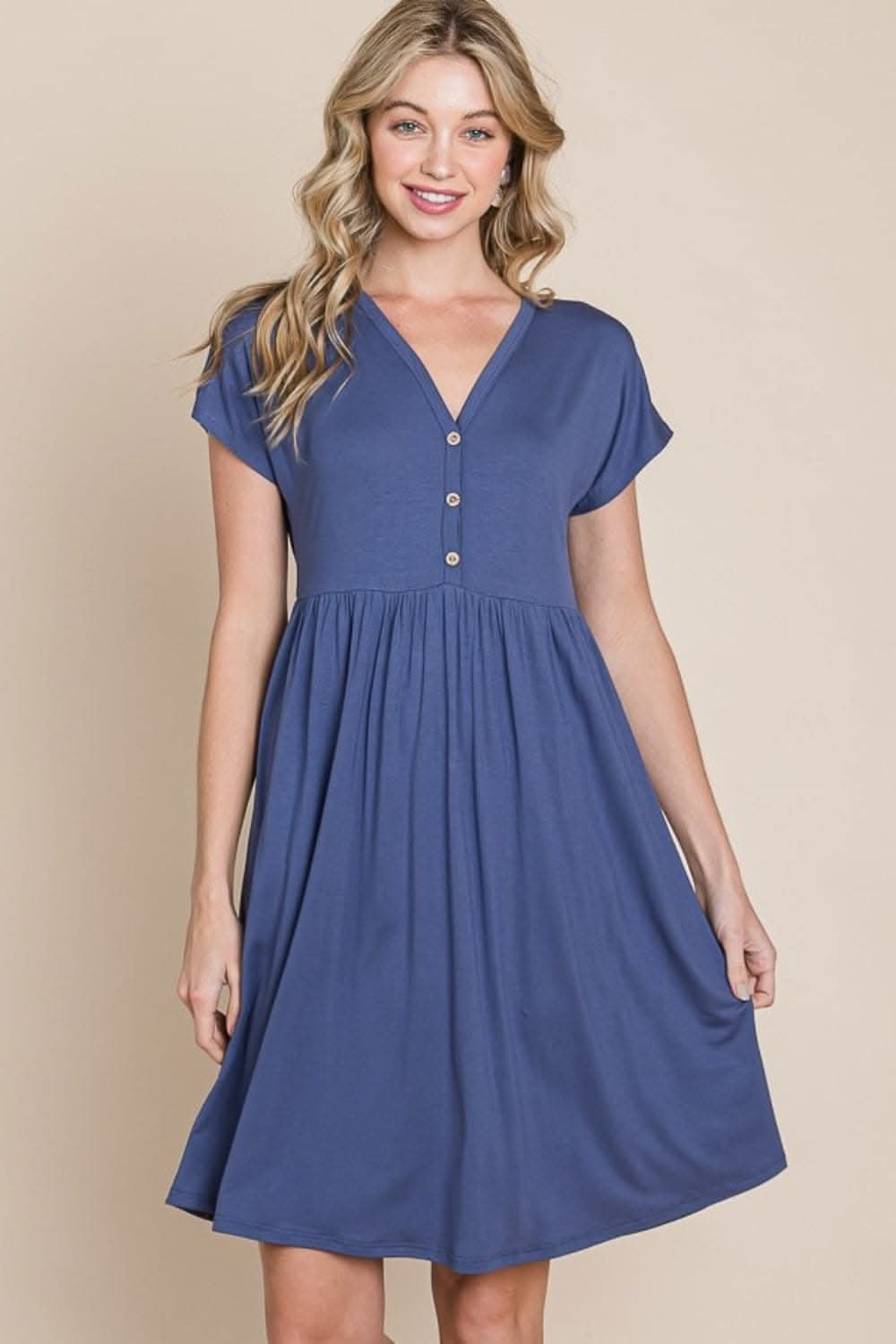 BOMBOM v-neck dress with buttons - Love Salve